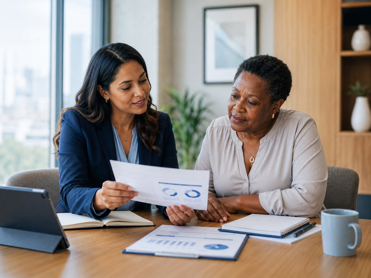 Financial advisor reviewing estate planning and investment options with a client.